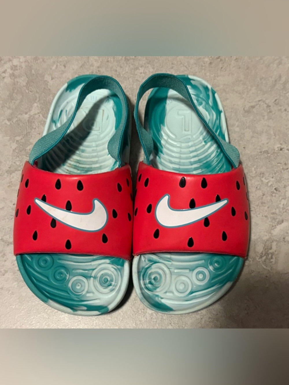 Nike Kids Watermelon-Print Slide Sandals in Red and Teal